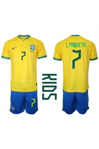 Fotbalové Dres Brazílie Lucas Paqueta #7 Dětské Domácí Oblečení MS 2022 Krátký Rukáv (+ trenýrky)